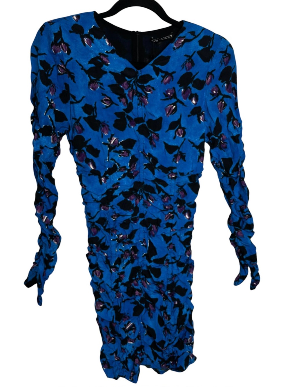 New Zara Draped Floral Print Mini Dress Bodycon Ruched Party Floral Size XS